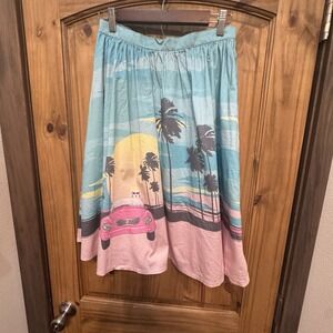 Stitch Shoppe Loungefly Barbie Malibu Car Print Skirt S Retro Palm Trees‎ Sunset